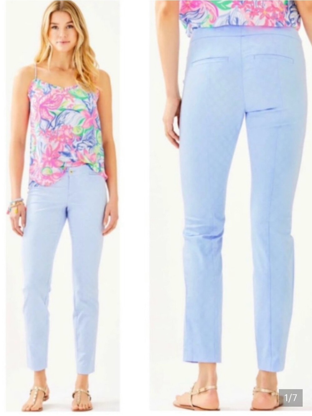 Lilly Pulitzer Textured Baby Powder Blue Kelly Skinny Ankle Pants Size 4